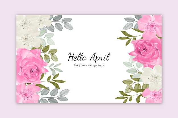 Hola tarjeta del día de abril con guirnalda floral suave acuarela vector gratuito