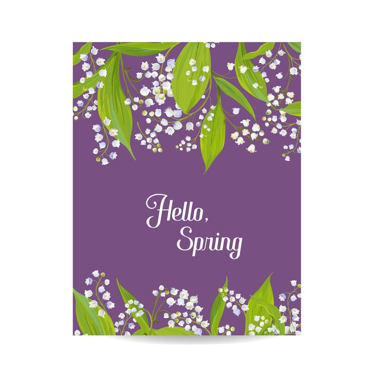 Vector hola tarjeta floral de primavera para decoración navideña. antecedentes de sprinttime. invitación de boda, plantilla de saludo con flores florecientes de lily valley. ilustración vectorial