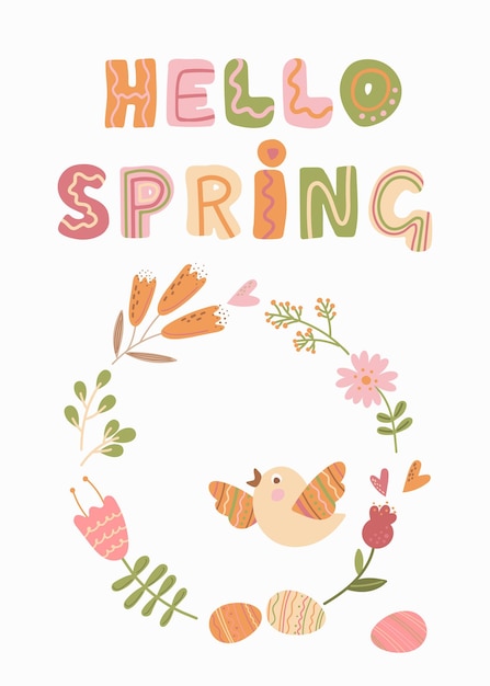 Hola, tarjeta floral de primavera