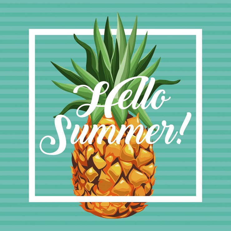 Vector hola tarjeta de fruta fresca de piña de verano