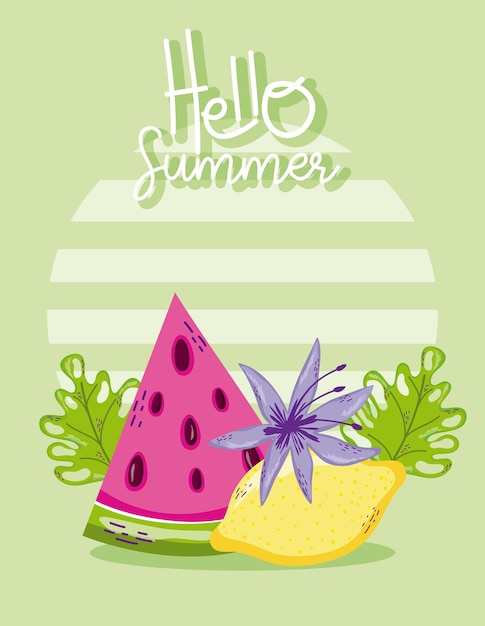 Vector hola tarjeta de verano con lindos dibujos animados