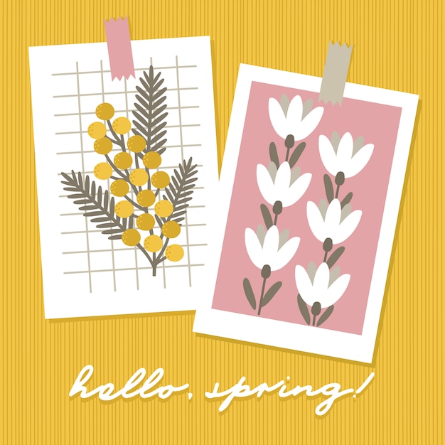 Hola tarjetas de temporada de primavera.
