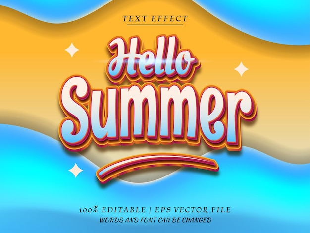 Vector hola verano 3de efecto de texto editable vector premium