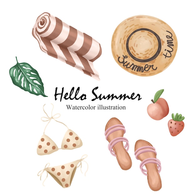 Hola verano acuarela verano decoración ilustración vectorial