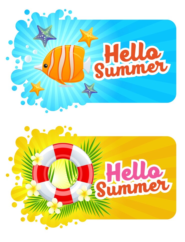 hola, verano, bandera, océano, tema