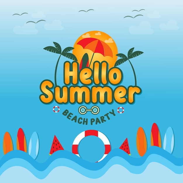 Hola verano camiseta diseño colorido verano fondo vector ilustración para playa sol vacaciones