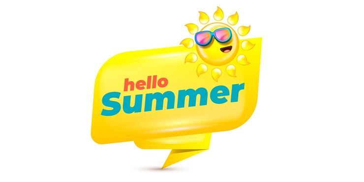 Vector hola verano dibujos animados sol vector fondo amarillo brillante con el sol sonriente en gafas de sol