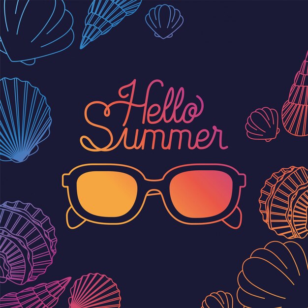 Hola verano y diseño de silueta de vacaciones.