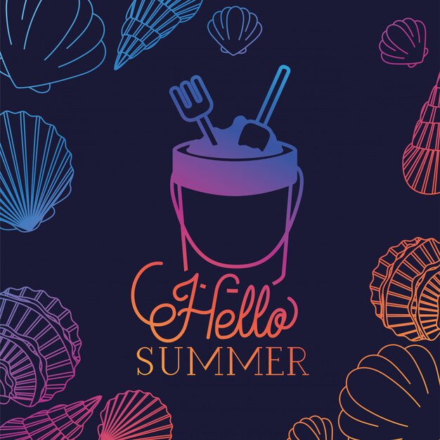Hola verano y diseño de silueta de vacaciones.