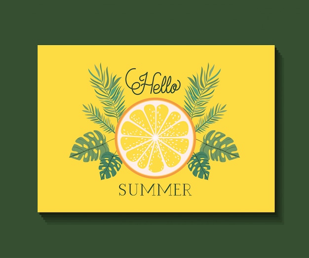 Hola verano y diseño de tarjeta de vacaciones.