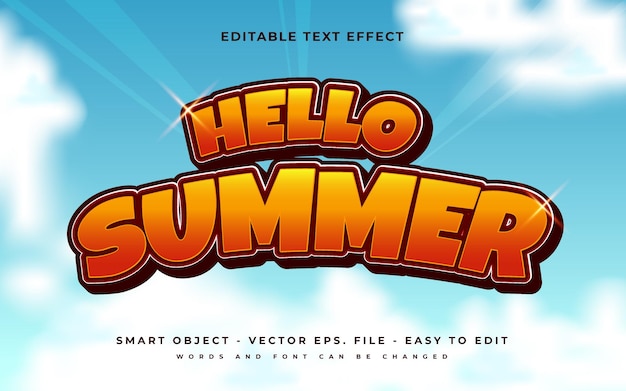 Hola verano efecto de texto vector premium