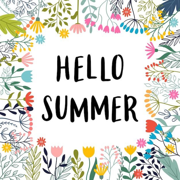 Hola verano frase inspiradora y motivadora eslogan de cita diseño de letras para cartelera cartelera