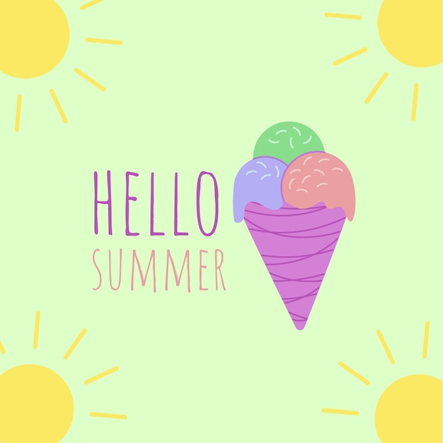 Hola verano helado y sol Ilustración vectorial