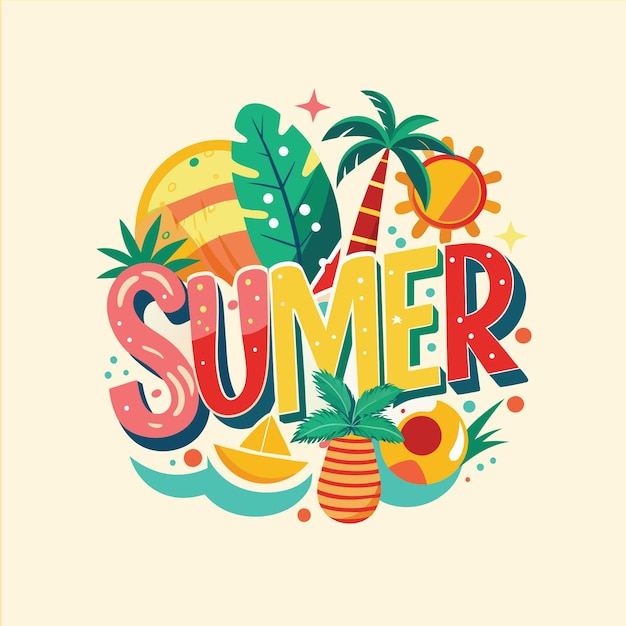 Hola verano ilustración y dibujos animados vector palmeras