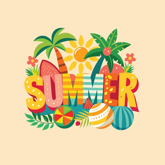 Hola verano ilustración y dibujos animados vector palmeras