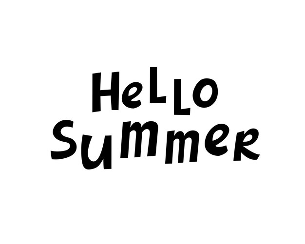 Hola verano letras en negro Morden divertido dibujo a mano escritura ilustración vectorial