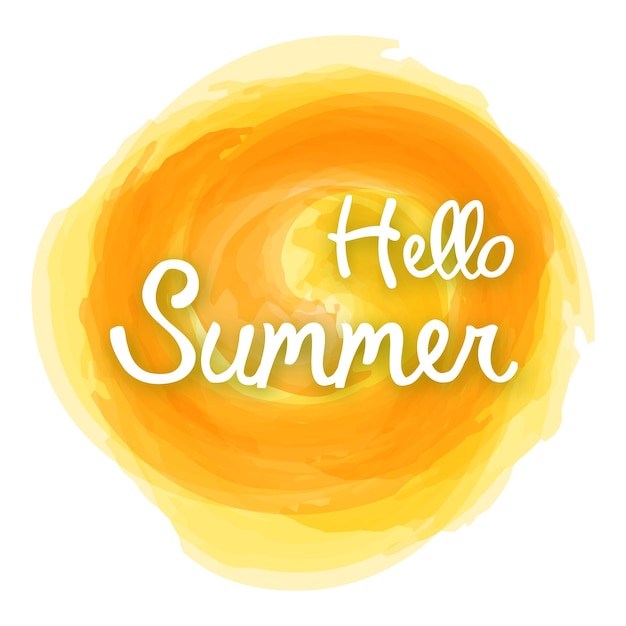 Hola verano en lugar de acuarela amarilla Elemento de diseño para impresiones de tarjetas de felicitación de invitación y carteles Ilustración vectorial