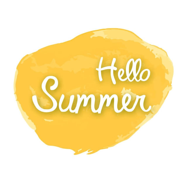 Hola verano en lugar de acuarela amarilla Elemento de diseño para impresiones de tarjetas de felicitación de invitación y carteles Ilustración vectorial