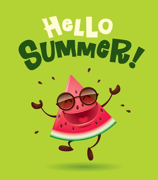 Hola verano personaje de sandía con los brazos abiertos