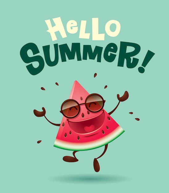 Hola verano personaje de sandía con los brazos abiertos