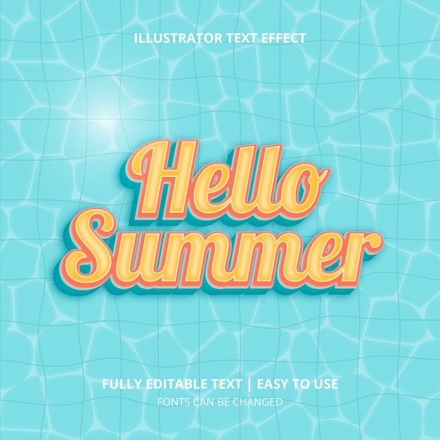 Hola verano en la piscina, efecto de texto editable