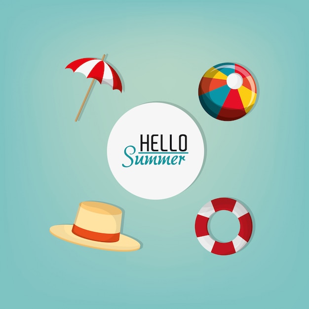 Hola verano signo vacaciones viajes iconos imagen
