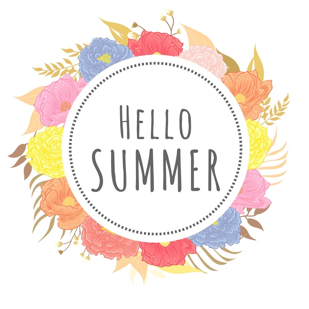 hola verano de texto de plantilla de verano