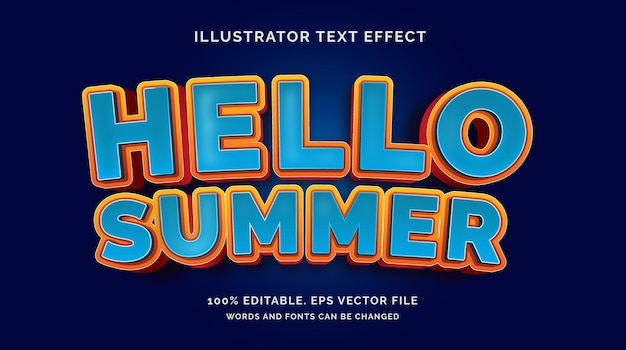 Hola verano vector de estilo de efecto de texto