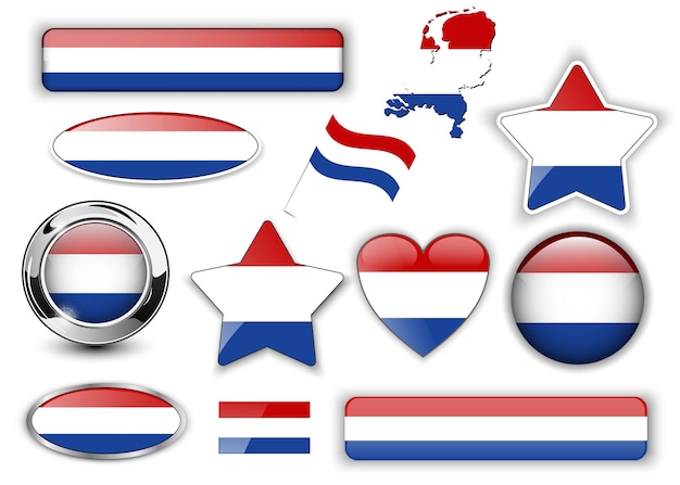 Vector holanda holanda bandera botones gran colección ilustración vectorial de alta calidad