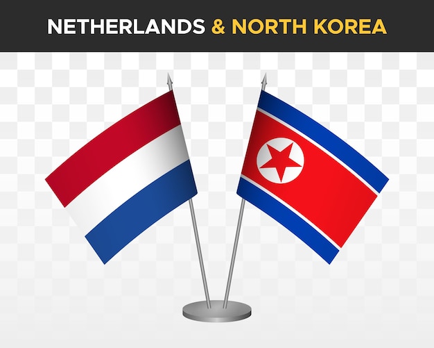 Holanda vs corea del norte dpr escritorio banderas maqueta aislado 3d vector ilustración bandera de mesa holandesa