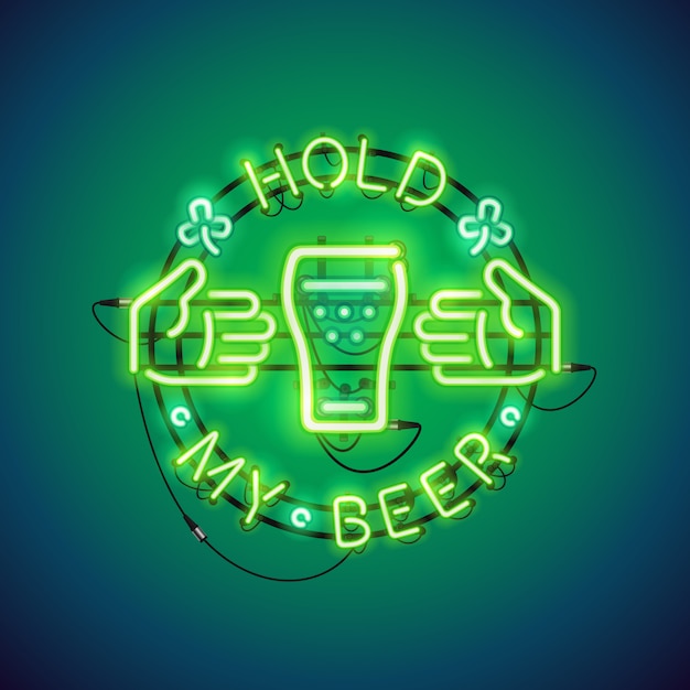 Vector hold my beer neon sign green