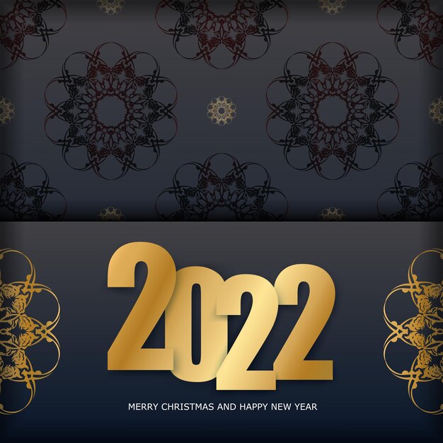 Holiday flyer 2022 feliz navidad y próspero año nuevo color negro con patrón dorado de invierno