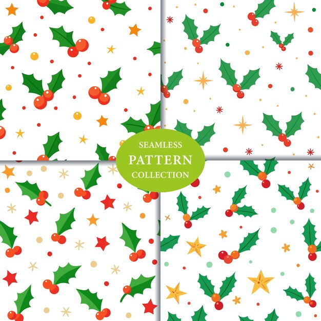 holly berry y estrellas patrón sin costuras diseño de fondo