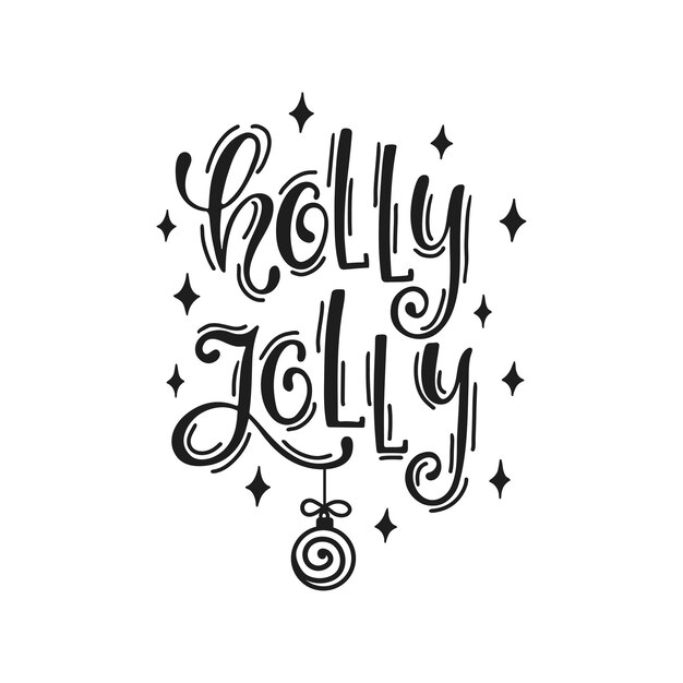 Holly Jolly texto de caligrafía dibujada a mano Diseño de tipografía de vacaciones