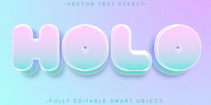 Vector holo vector de dibujos animados efecto de texto de objeto inteligente totalmente editable