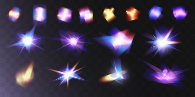 Holograma bokeh brillante de cristal claro Conjunto de efectos de color transparentes