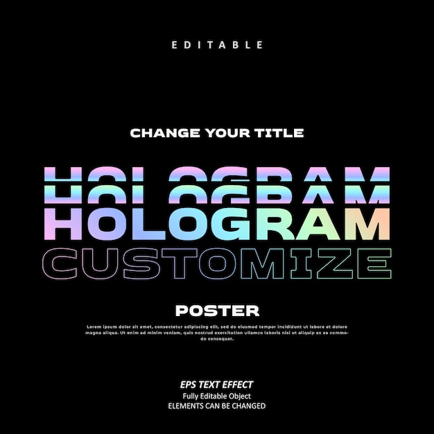 holograma cartel título streetwear efecto de texto apilado editable premium vector premium