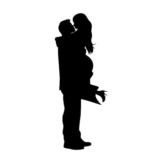 Vector hombre abraza mujer pareja dulce silueta pareja de pie juntos