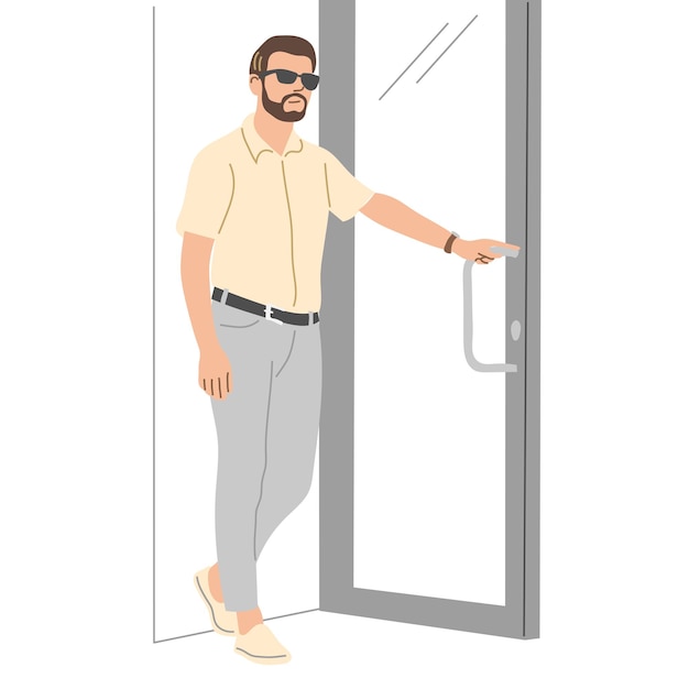 El hombre abre la puerta y sale ilustración vectorial plana