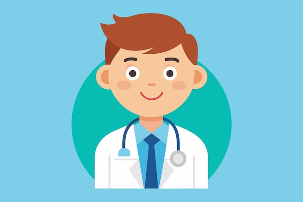 Vector un hombre con un abrigo de médico está de pie con un estetoscopio alrededor del cuello listo para proporcionar atención médica pediatra ilustración semi plana personalizable