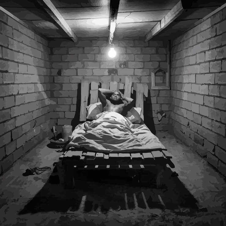 Vector un hombre acostado en una cama con las palabras "no" en la parte inferior