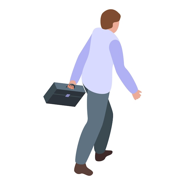 Vector hombre adicto al trabajo con icono de bolsa vector isométrico carrera apresurada