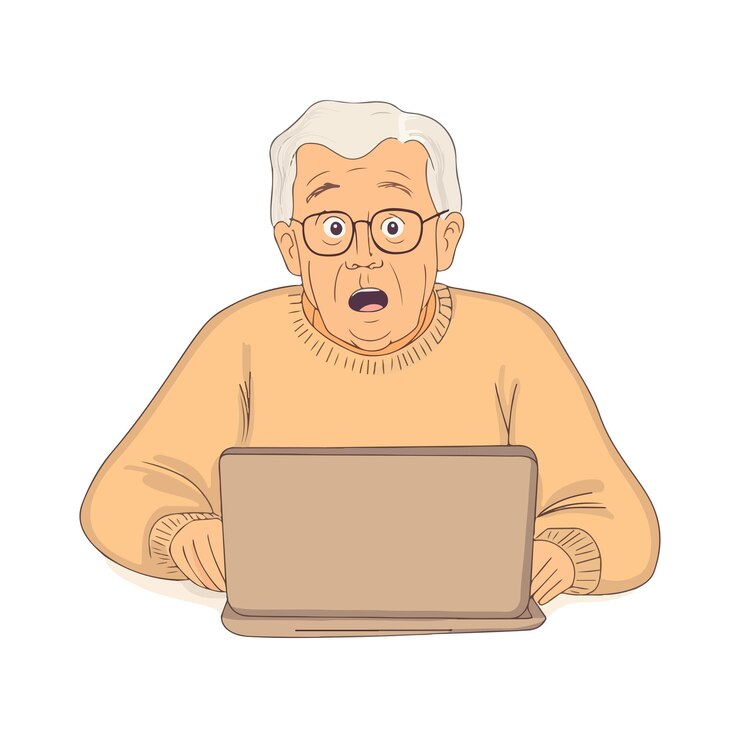 Vector un hombre adulto está sosteniendo o usando una computadora portátil pc conceptos de tecnología de computadoras portátiles ilustración plana vectorial