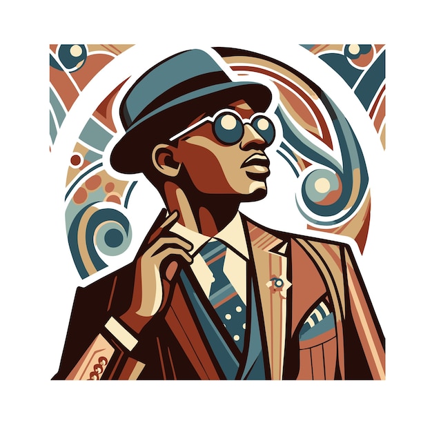 Hombre africano guapo diseño vectorial plano en estilo vintage