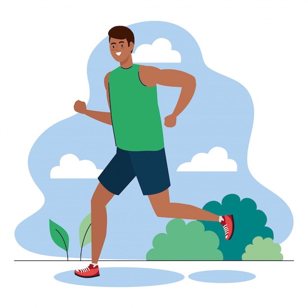 Hombre afro corriendo al aire libre, ejercicio de recreación deportiva