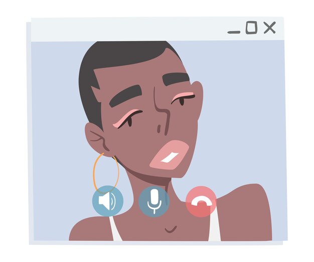 Hombre afroamericano haciendo videoconferencias, llamadas de video, personas chateando en línea, trabajando desde casa, distanciamiento social, concepto, ilustración vectorial.