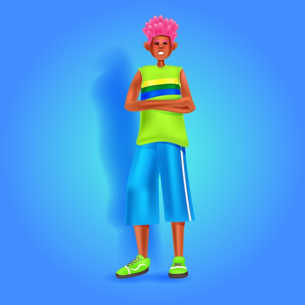 Hombre afroamericano en ropa casual personaje de dibujos animados masculino pose permanente ilustración vectorial de longitud completa
