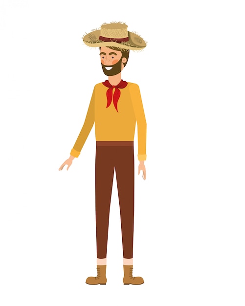 Vector hombre agricultor con sombrero de paja