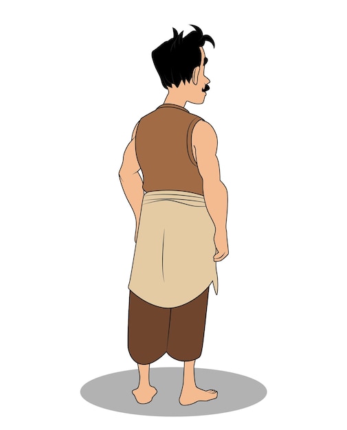 Un hombre de aldea indio de espaldas tres cuartos posan diseño de personajes de dibujos animados para historias de dibuixos animados