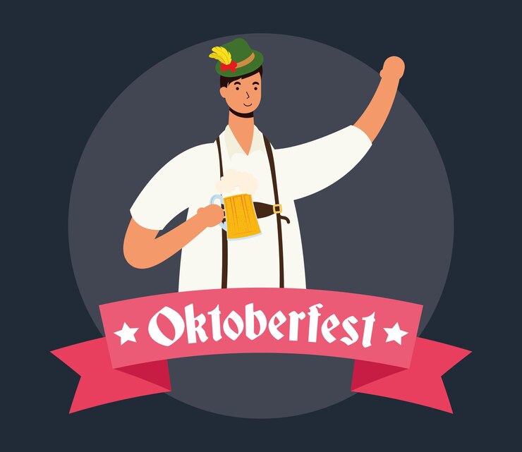 Vector hombre alemán vestido con traje tirolés bebiendo cerveza ilustración vectorial diseño de personajes